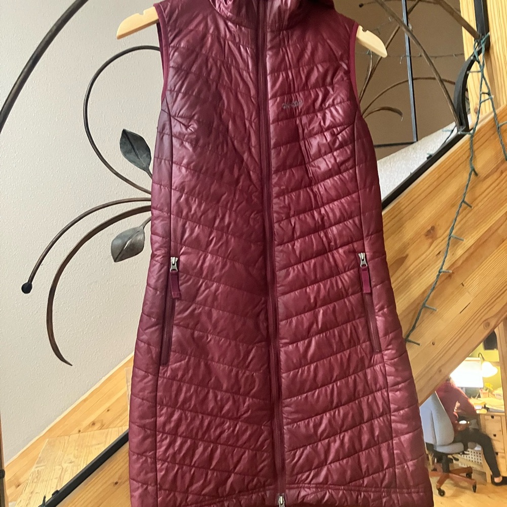 Insulated Quilted Long Vest - Burgundy